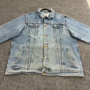 Real Work Wear Jacket Mens 2XLT Blue Cotton Distressed Trucker Workwear Style
